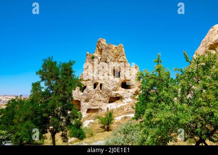 Fairy Chimneys or Hoodoos in Goreme Open Air Museum in Cappadocia Turkey. Travel to Turkey background photo. Stock Photo