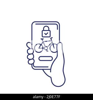 Unlock bike line icon, bike sharing app Stock Vector