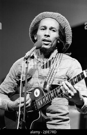 Jamaican singer Bob Marley seen here performing in London. Marley is a quiet and pleasant person, who is devoted to World Peace. The son of a British Army officer who was stationed in Jamaica  21st June 1978. Stock Photo