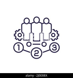 team management line icon with gears and people Stock Vector
