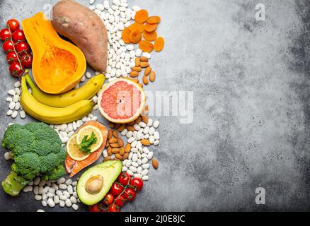 Natural food sources of potassium Stock Photo