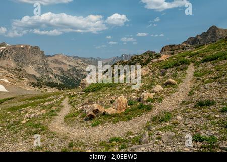 Trail Bends Around Corner on the way down from Hurricane Pass in Grand Teton National Park Stock Photo