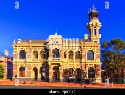 Historic heritage building of old town hall local government on Argent street in Broken hill city of australian outback. Stock Photo