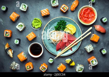 Japanese sushi and sashimi Stock Photo