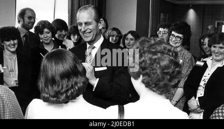 Prince Philip, Duke of Edinburgh meets award scheme recipients at the JM Centre, Liverpool.  8th March 1980. Stock Photo