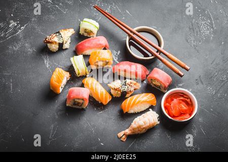 Mixed Japanese sushi set Stock Photo