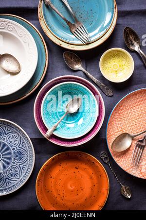 Different empty plates Stock Photo