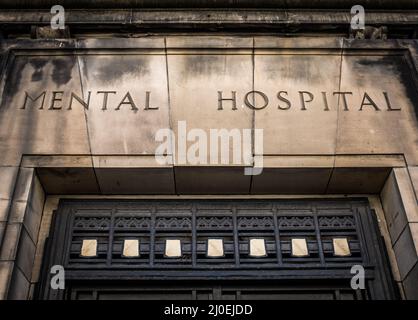 Old Mental Hospital Sign Stock Photo