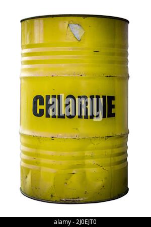 Yellow Barrel Of Chlorine Stock Photo