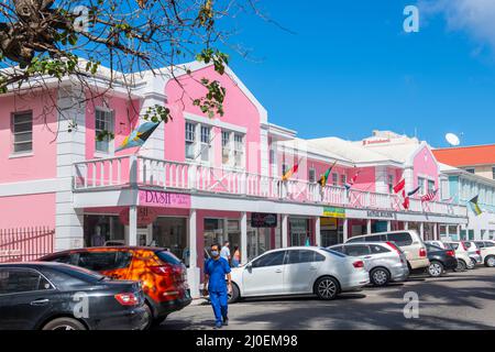 Bayparl Building on Parliament Street at Bay Street in historic downtown Nassau, New Providence Island, Bahamas. Stock Photo