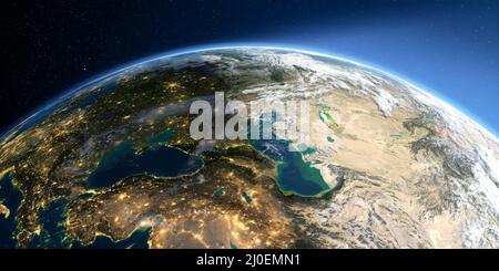 Detailed Earth. Europe. Caucasus and the Caspian Sea Stock Photo