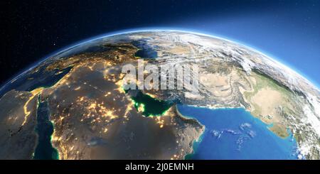 Detailed Earth. Persian Gulf countries Stock Photo