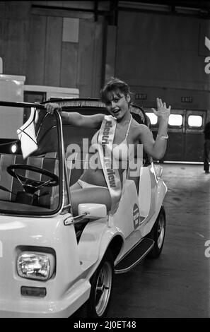 Model Joanne Latham sitting in an electric car. 13th March 1978 Stock