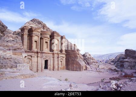 Close up of the Al-Dier Monastery of Petra Stock Photo