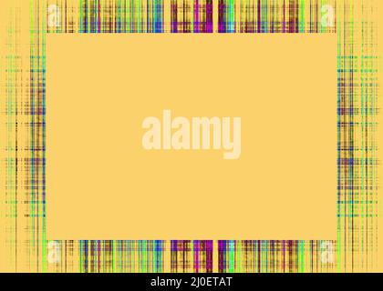 Multicoloured rough lines frame on yellow Stock Photo