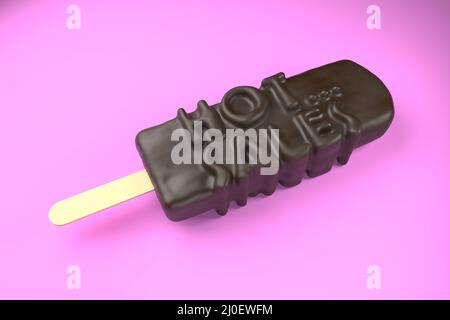 Hot sales lettering on chocolate ice cream on a wooden stick, on a pink background Stock Photo