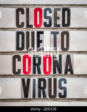 Closed Due To Coronavirus Sign Stock Photo