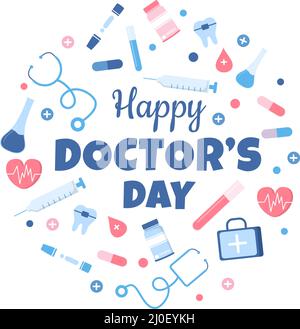 World Doctors Day Vector Illustration for Greeting Card, Poster or Background with Doctor, Stethoscope and Medical Equipment Image Stock Vector