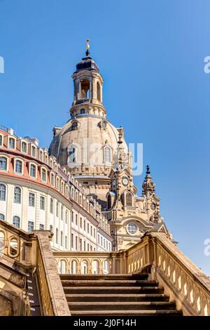 The Evangelical Frauenkirche in the old town of Dresden in Saxony, Germany - view from the entrance Stock Photo