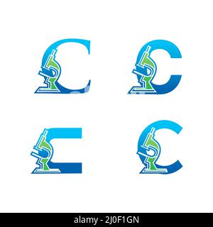 A vector Illustration set of Medical Laboratory Monogram Logo Letter C Stock Vector