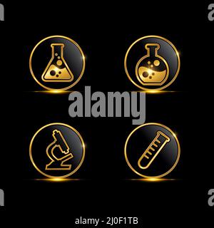 A Vector Illustration set of Golden Laboratory Equipment Circle Icon Stock Vector