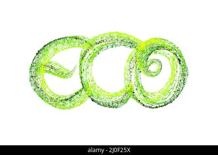 Handwritten word lettering Eco made by fresh green bio circles of confetti particles isolated on white background Stock Photo