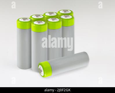 A single High-Capacity Rechargeable Battery with a shadow on a white background Stock Photo