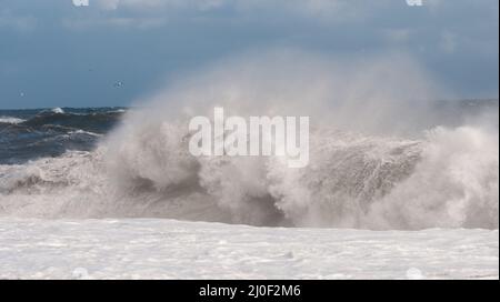 Dangerous Atlantic ocean waves on a windy day, Iceland Stock Photo