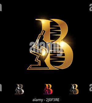 A vector illustration set of Golden DNA MOnogram Logo Letter B Stock Vector