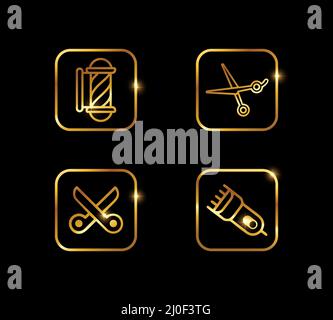 A Vector Illustration set of Golden Barber Icon Sign Stock Vector