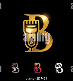 A vector Illustration set of Golden Barber Monogram Logo Letter B Stock Vector