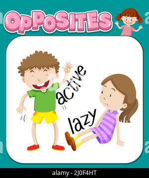 Opposite words for active and lazy illustration Stock Vector