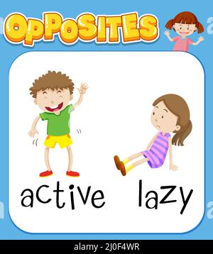 Opposite words for active and lazy illustration Stock Vector