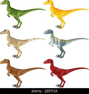 A set of velociraptor dinosaurs on white background illustration Stock Vector
