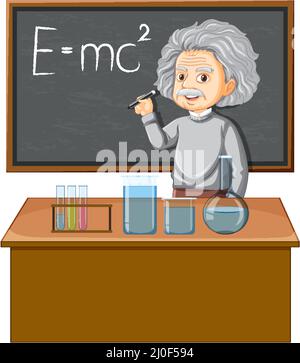 Portrait of Albert Einstein in cartoon style illustration Stock Vector
