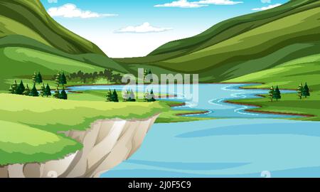 Nature scene with many trees and lake illustration Stock Vector Image ...