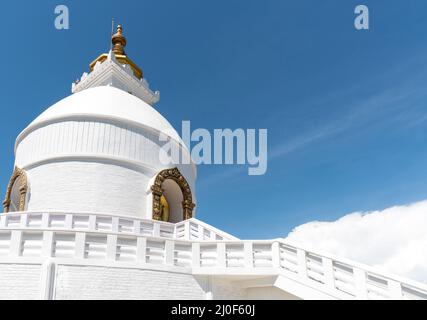 The famous World Peace Pagoda buddhist temple, Shanti Stupa, Pokhara Nepal Stock Photo