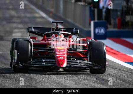 Sakhir, Bahrain. 19th Mar, 2022. (220319) -- SAKHIR, March 19, 2022 (Xinhua) -- Ferrari's Charles Leclerc of Monaco drives during the first practice session ahead of the Bahrain Formula One Grand Prix at the Bahrain International Circuit in the city of Sakhir on March 18, 2022. (Bahrain International Media Relations Department/Handout via Xinhua) Credit: Xinhua/Alamy Live News Stock Photo