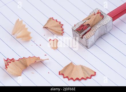 Color red art pencil on a sharpener Stock Photo