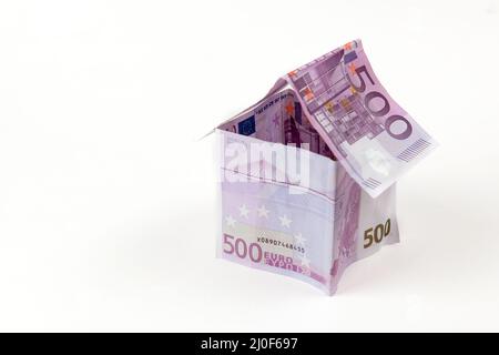 House made with 500 euro banknotes. Concept of housing Stock Photo