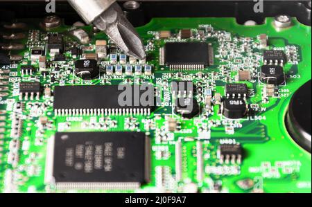 Repairing Printed circuit board Stock Photo