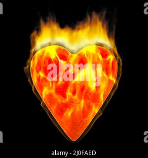 Scarlet fiery heart on a black background. 3D rendering Stock Photo