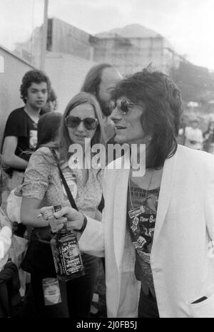 Rolling Stones: Ronnie Wood at Knebworth Pop Festival for a special appearance with fellow Rolling Stone Keith Richards and The New Barbarians.12th August 1979. Stock Photo