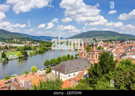 Panorama view from Mildenburg to the town of Miltenberg am Main in Lower Franconia, Bavaria Stock Photo