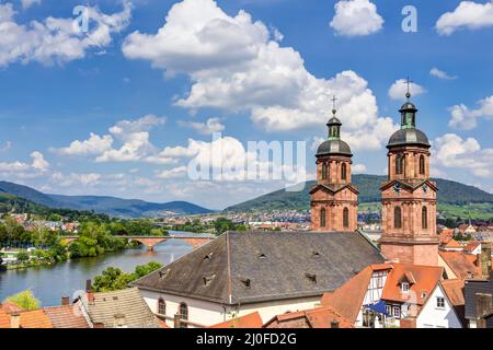 Panorama view from Mildenburg to the town of Miltenberg am Main in Lower Franconia, Bavaria Stock Photo