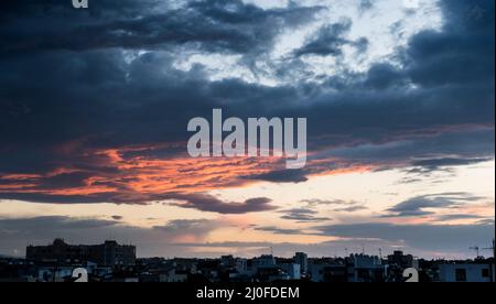 Dramatic stormy sky with colorful clouds. Stock Photo