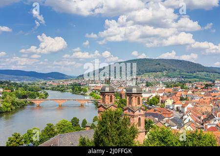 Panorama view from Mildenburg to the town of Miltenberg am Main in Lower Franconia, Bavaria Stock Photo