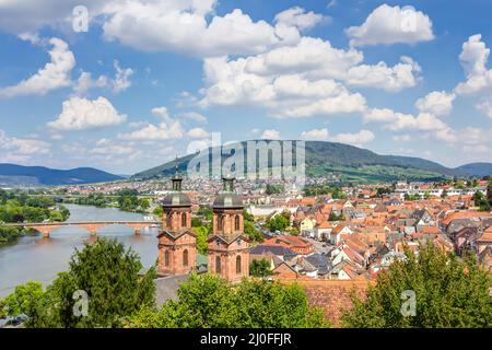 Panorama view from Mildenburg to the town of Miltenberg am Main in Lower Franconia, Bavaria Stock Photo