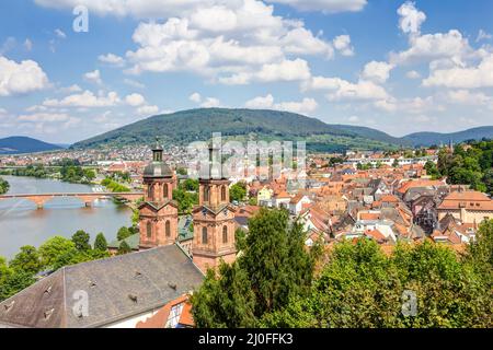 Panorama view from Mildenburg to the town of Miltenberg am Main in Lower Franconia, Bavaria Stock Photo