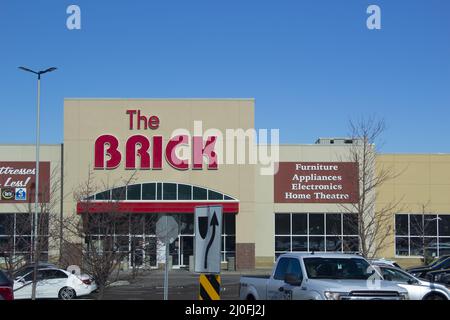 Calgary Alberta, Canada. Oct 17, 2020. The Brick is a Canadian retailer of furniture, mattresses, appliances and home electronic Stock Photo